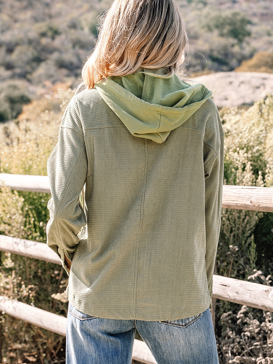Women's Solid Color Minimalist Texture Hooded Jacket
