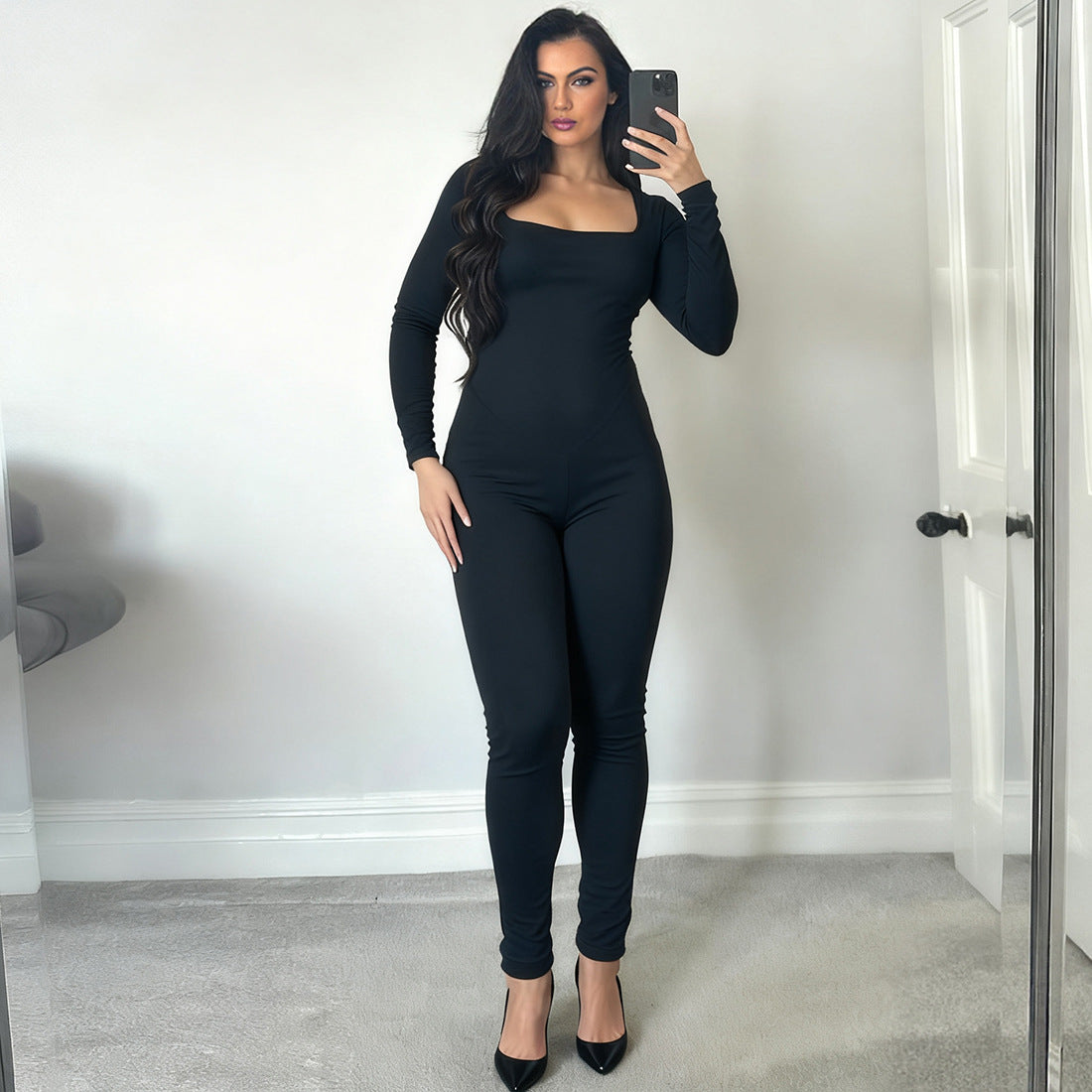 New Womens Fashion Solid-color Sexy Hollow-out Backless Bodycon Jumpsuit