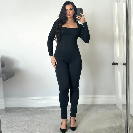 New Womens Fashion Solid-color Sexy Hollow-out Backless Bodycon Jumpsuit