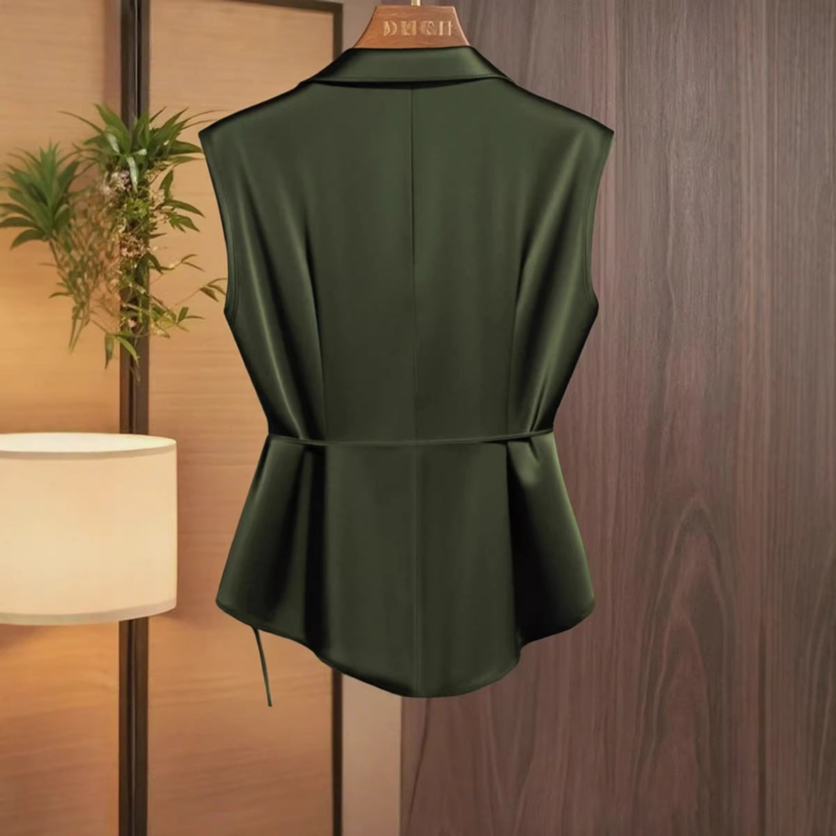 Womens Solid-Color Casual Satin Top With Lace-Up Bow Design