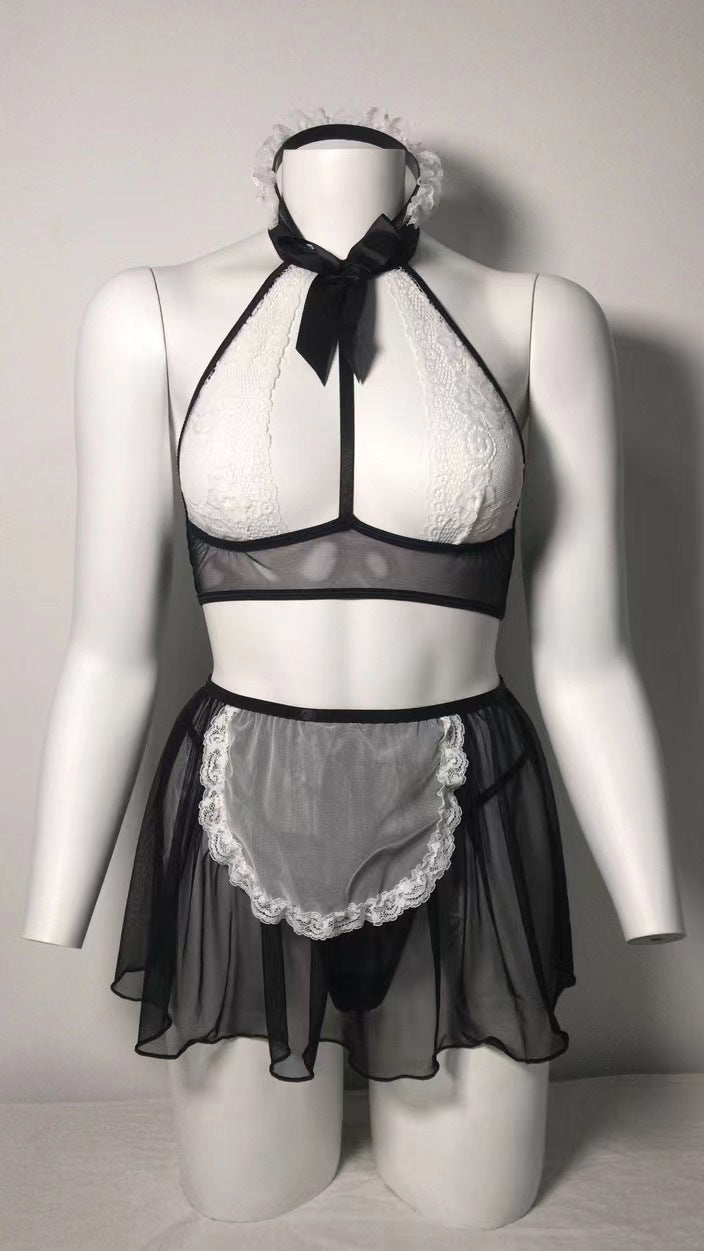 Role Play Maid Uniform Mesh See-through Seductive Set