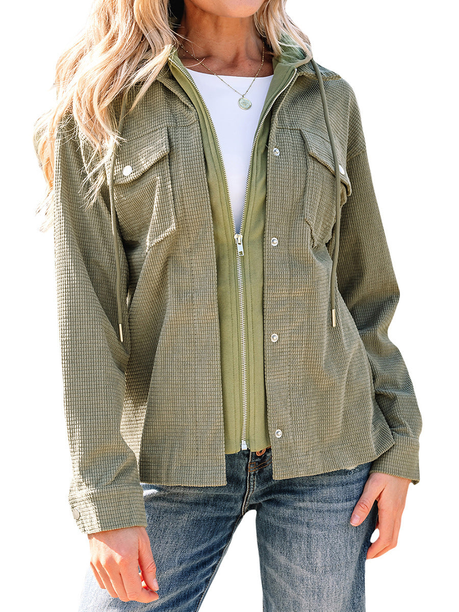 Women's Solid Color Minimalist Texture Hooded Jacket
