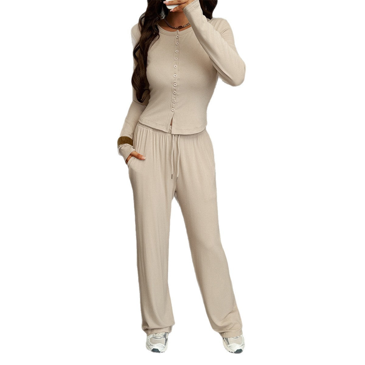 Resort-style Sweater Shirt And Long Pants Set