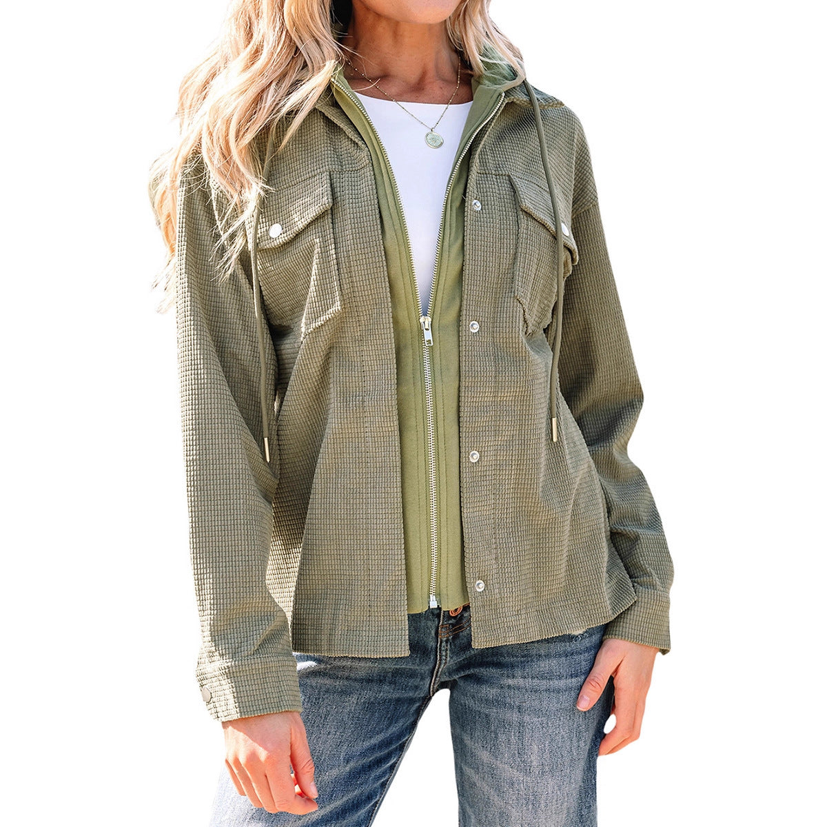 Women's Solid Color Minimalist Texture Hooded Jacket