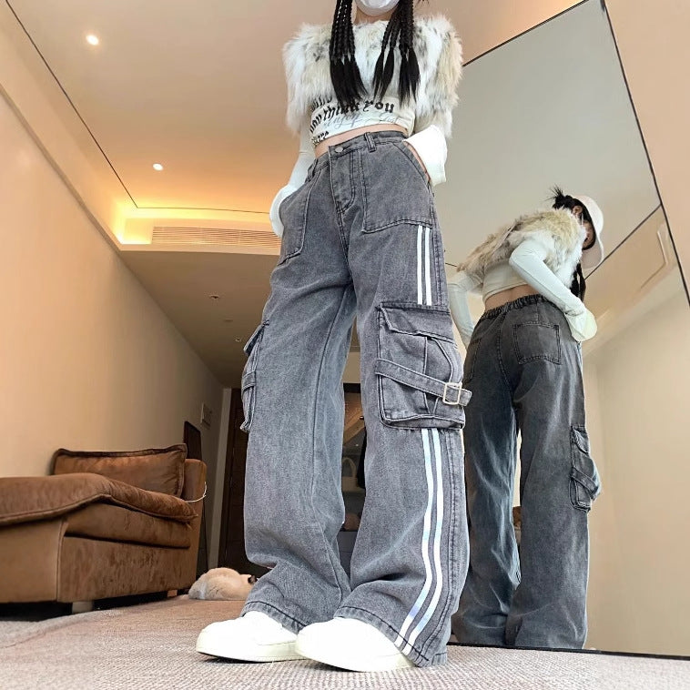 Retro American-style Side-striped Denim Jeans With A Design-forward Aesthetic